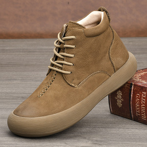 Chaussures de marche pour hommes en cuir véritable, bout rond, à lacets, respirantes, semelle extérieure en caoutchouc, printemps automne, décontractées, confortables - Product Image 1