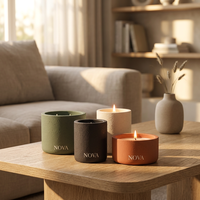 Bougie parfumée en pot en céramique personnalisé haut de gamme NOVA - Bestseller Amazon - Huiles végétales naturelles et mèche en bois pur avec boîte cadeau