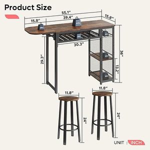 Cross-border retro American style foldable <b>bar</b> <b>table</b> creative coffee shop milk tea shop wall-mounted dining <b>table</b> and chair set - Product Image 4