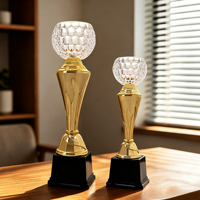 Trophée de golf personnalisé en plastique durable, gravé au laser, avec boule de golf en cristal sur base noire, gravure de logo OEM, coupe de récompense sportive pour le golf
