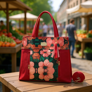 Borsa Tote Floreale Rossa da Donna Emiliana, Taglia Media, Chiusura con Cerniera, Manico Lungo, per Uso Quotidiano e Shopping - Product Image 2