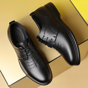 Zapatos de Vestir de Cuero para Hombre, Punta Redonda, con Cordones, Negros, para Oficina, Negocios, Casuales, Grosor Estándar, Color Sólido - Product Image 3