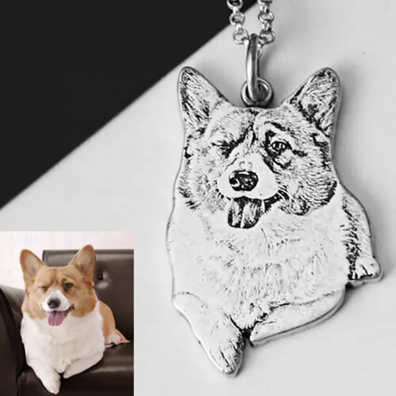 Csja — collier photo personnalisé en acier inoxydable, pendentif avec photo d'animaux, de chat, de chien, pour cadeau de bricolage