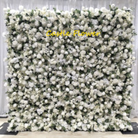 W-B023 3D digulung bunga putih latar dinding bunga dekorasi pesta pernikahan dinding tanaman bunga buatan daun hijau