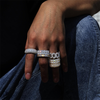 Anillo de Dedo de Alta Joyería Estilo Hip Hop Tipo Cubano Iced Out Bañado en Oro Plata de Ley 925 con Diamantes de Moissanita VVS para Hombre
