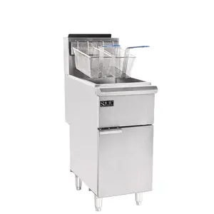 Commercial Free standing with Removable Baskets Stainless Steel Restaurant 4 heating tubes with 3 baskets Gas fryer with cabinet