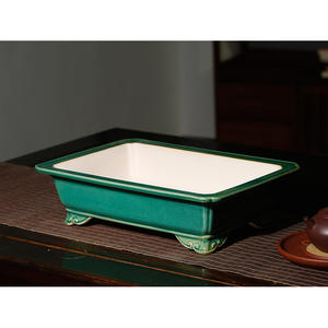 Maceta de Cerámica para Bonsái, Rectangular, Esmaltada en Verde, Tamaño Grande, Estilo Chino - Product Image 2