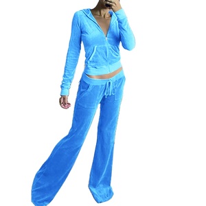 Chất Lượng Cao Nhà Máy Phụ Nữ 2 Mảnh Trang Phục Velour Zip <span class=keywords><strong>up</strong></span> Áo Nhung Crop loe Đáy Dài Quần Phụ Nữ Tracksuit Set - Product Image 1