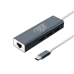 Adaptor Dok USB ke Ethernet, stasiun Dok USB 3.0 adaptor LAN Rj45 G Tipe C 4 In 1 konverter dengan Hub
