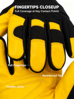 Sarung Tangan Kerja Kulit Sapi HAIYI Full Finger Berlapis Fleece Anti-Slip PU Palm Tali Pergelangan Tangan Dapat Disesuaikan Penutup Gesper Cuaca Dingin