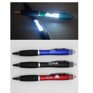 Creative <b>LED</b> Touch Screen Lightbox Ballpoint Pen Custom Logo Advertising Plastic Rotating Laser Luminous Pen Made of Rubber - Product Image 1