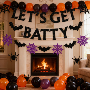 Artículos Decorativos de Fieltro con Temática de Halloween, Guirnalda de Murciélagos y Arañas, Banderines para Fiestas - Product Image 1