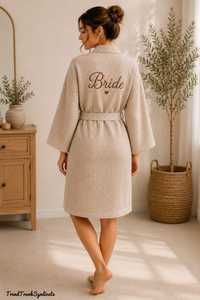 Bata de Baño Beige Sólida para Mujer, Personalizada, Regalo para Damas de Honor, Bata de Manojo para Fiesta, Bata Nupcial, Ecológica, Transpirable, de Lino/Algodón, para Spa - Product Image 3
