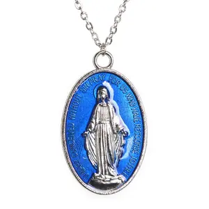 圣母玛丽36毫米吊坠宗教珠宝不锈钢天主教项链