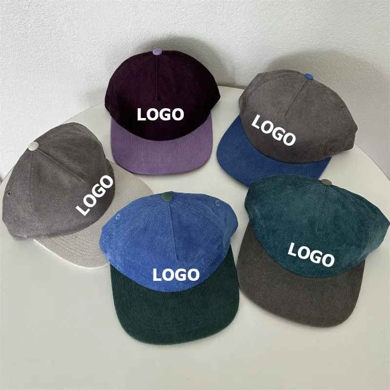 WH42 맞춤형 고민 코듀로이 5 패널 A 프레임 맞춤형 모자 중국산 모자 모자 공장 컬러 블록 야구 모자