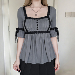 Camiseta de punto dulce y linda de manga corta para mujer, oferta de verano, encaje suelto, corte A, talla grande, informal, ropa de oficina, secado rápido - Product Image 5