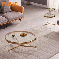 Table basse ronde en acier inoxydable doré avec plateau en verre acrylique pour salon, vente chaude PURUO