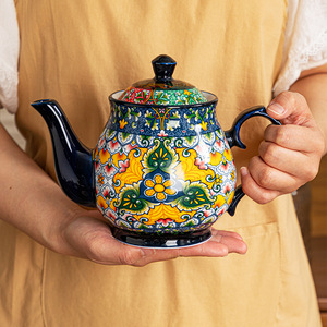 Service de table en céramique 6 pièces style bohème rétro de luxe léger – Bol à riz, grande assiette, pot ethnique Feng Shui, saladier – Cadeau d'affaires - Product Image 4