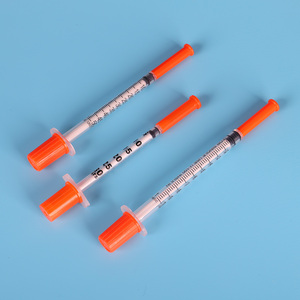 Jeringa estéril desechable <span class=keywords><strong>de</strong></span> 1 ml con aguja fija U-100, émbolo morado, en blíster, con certificación CE e ISO - Product Image 2