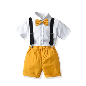 เสื้อเบลาส์ใส่ด้านนอกกางเกงสีเหลือง3ชิ้นสำหรับเด็กทารกชุดสูทสุภาพบุรุษแขนสั้น22A216