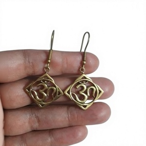 Om Symbol Brass Drop <b>Earrings</b> Geometric Design Antique Bronze Plated Religious Jewelry Unisex Fashion <b>Dangle</b> <b>Earrings</b> - Product Image 1