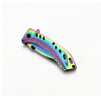 Couteau de poche pliant tout acier finition titane arc-en-ciel ; Construction en acier inoxydable ; Convient pour le camping et l'EDC en plein air.