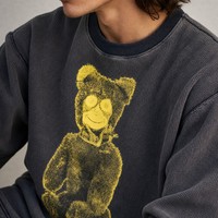 T-shirt à manches longues pour homme en tissu gaufré 100% coton, imprimé graphique personnalisé, effet vieilli