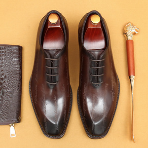 Chaussures habillées pour hommes en cuir véritable, style Oxford à bout pointu, pour le bureau et la carrière, toutes saisons, à lacets, style uni - Product Image 1