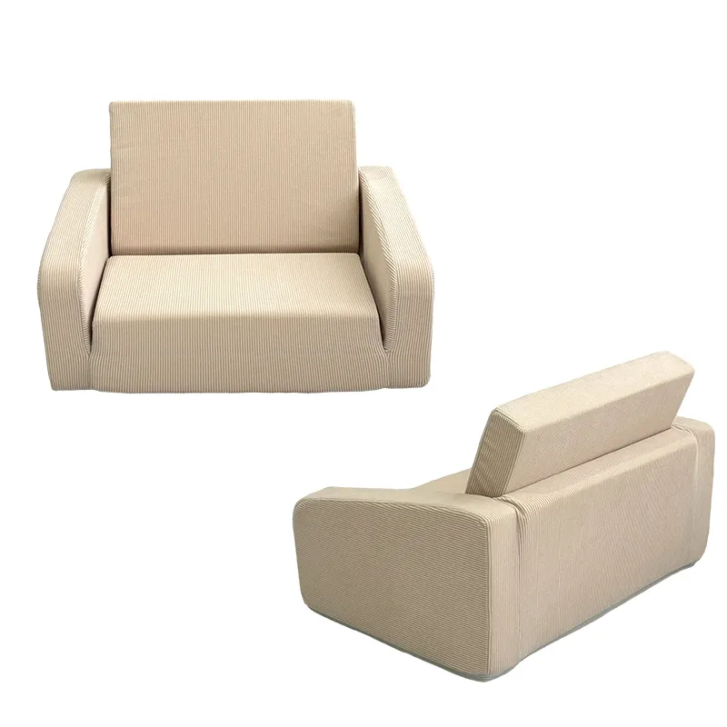 Silla de piso de pana acogedora hecha a medida para niños, sofá plegable para bebés para el hogar y el juego suave interior para edades 2-7 Beige