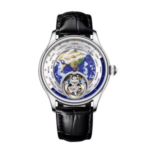 Envío Directo: Reloj Tourbillon Volante para Hombre, Mecánico, de Lujo, con Cristal de Zafiro, Esmalte Terrestre, Cristal Mineral, Correa de Cuero y Puntero - Product Image 1