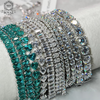 Parure de bijoux en argent 925 certifié, avec collier chaîne tennis en moissanite taille glace D VVS et bracelet maille cubaine hip-hop