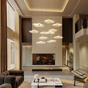 โคมไฟระย้าอะคริลิค LED รูปใบบัว สำหรับ<span class=keywords><strong>บ้าน</strong></span>วิลล่าแบบลอฟท์ <span class=keywords><strong>บ้าน</strong></span>หลายชั้น ห้องนั่งเล่นแบบดูเพล็กซ์ <span class=keywords><strong>เพดาน</strong></span>ห้องโถงบันไดเวียน - Product Image 2