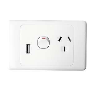 Enchufe e interruptor estándar australianos, toma de corriente dual USB AU, toma de corriente GPO individual con interruptor. - Product Image 1
