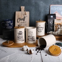 Jeu de 3 bocaux cylindriques en métal blanc hermétique pour grains de café avec couvercle en bois