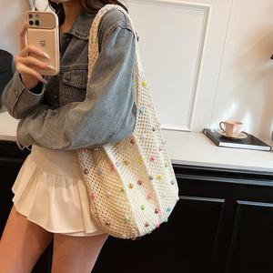 Sac fourre-tout d'été décontracté en paille grande capacité pour femme, avec deux fermetures éclair, style gilet ajouré, idéal pour la plage - Nouvelle collection - Product Image 5