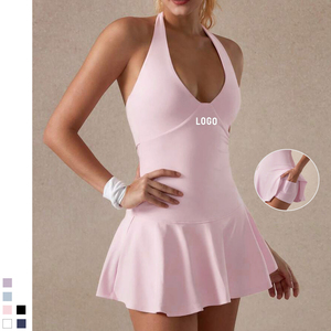 Conjuntos de Yoga de Una Pieza para <span class=keywords><strong>Mujer</strong></span>, Vestido Halter con Espalda Descubierta, Bolsillos, Falda-Pantalón, Ropa Deportiva, Ropa de Gimnasio, Cuello en V, Faldas de <span class=keywords><strong>Tenis</strong></span> para Chica - Product Image 1