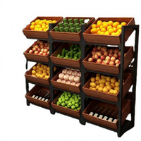 Nieuwe Stijl Heavy-Duty Verstelbare Metalen Hout Groente En Fruit Display Plank Dubbelzijdig Rek Voor Supermarkten Oem Levering