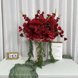 결혼식 훈장을 위한 꽃꽂이 대 큰 큰 빨간 상아빛 꽃 실크 인공적인 꽃 공