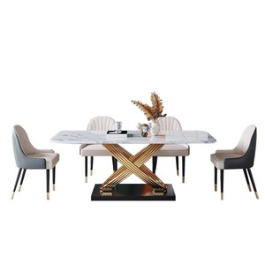 Modern Marble <strong>Dining</strong> Table and Chair <strong>Set</strong> with Stainless Steel Base Square Shape 6-Seater Home Furniture - Product Image 4