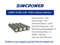 Xinchi Sinc Power LFMP Lifepo4 33140 15Ah 3.6V 3C Cellule de batterie au lithium