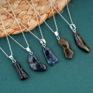 Collier pendentif en pierre précieuse naturelle Pietersite, pierre roulée, sertissage clos, bijou unisexe, cadeau - Product Image 2