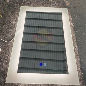 Venta al por mayor espejo de baño sin marco pared retroiluminada botón táctil + antivaho + luz tricolor ajustable espejo LED inteligente - Product Image 5
