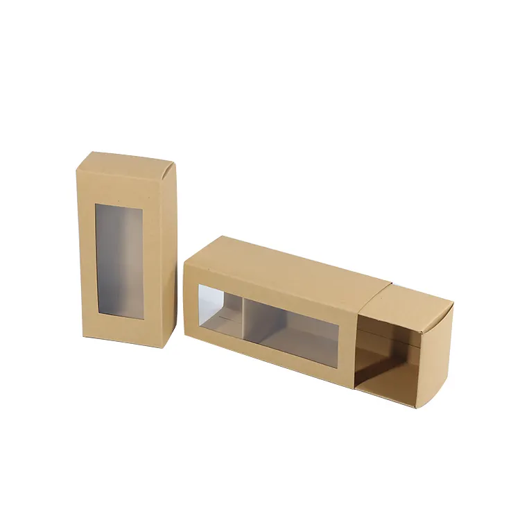Wholesale Custom Kraft Cardboard Slide Open Box Cookie Biscuit Packaging Gift Paper Drawer Box with Window