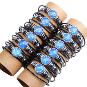 Pulsera Constellation tejida de cuero genuino con bisel de cristal azul, joyería de regalo para hombres y mujeres - Product Image 2