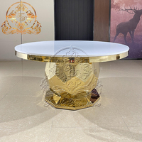Table ronde de banquet de réception de mariage, de luxe, en acier inoxydable doré, pour l'extérieur, durable, pour les hôtels