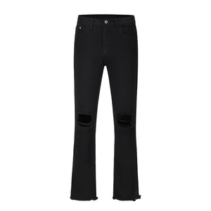 Jeans ajustados negros para hombre, estilo flare, rasgados, elásticos, de mezclilla, para dropshipping - Product Image 6