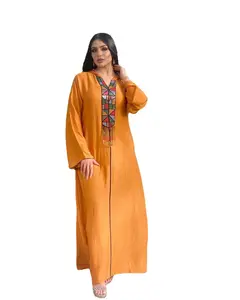 मुस्लिम नारंगी सोने-rimmed hooded लंबी पोशाक मध्य पूर्वी अरब बागे Abaya दुबई abayah इस्लाम आरामदायक कपड़े इस्लामी कपड़े