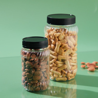 Fournisseur : Pot de stockage PET 360 ml, boîte alimentaire carrée en plastique strié de 57 mm avec bouchon à vis noir pour l'emballage en vrac des aliments secs