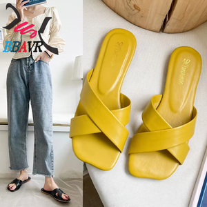 Sandalias Cruzadas de Moda para Mujer, Verano 2021, Color Caramelo Coreano, Punta Cuadrada, Suela Plana, Pantuflas para Mujer - Product Image 5