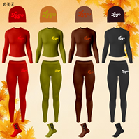 Ensembles de vêtements de détente pour femmes avec logo personnalisé, collection essentielle pour l'automne, ensemble deux pièces en coton côtelé, leggings et haut court